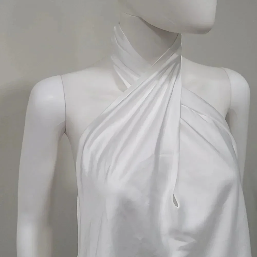 NWOT SHOW ME Your MuMu Jasmine Halter Mini Dress in Ivory Luxe Satin - Picture 5 of 13